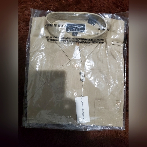 Vintage Maxini Collezione Tan Men's Button Down Shirt Size Large - Picture 1 of 5